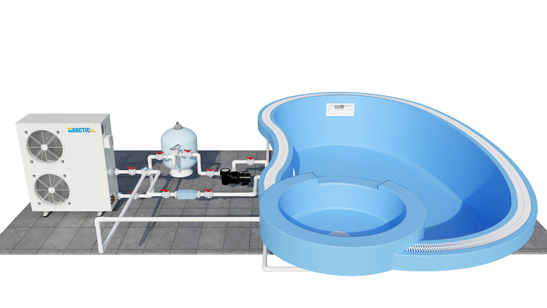 Arctic pool and spa heat-pump system layout