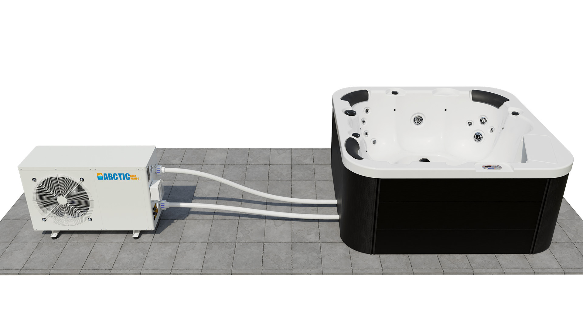 Arctic heat-pump system connected to a private spa