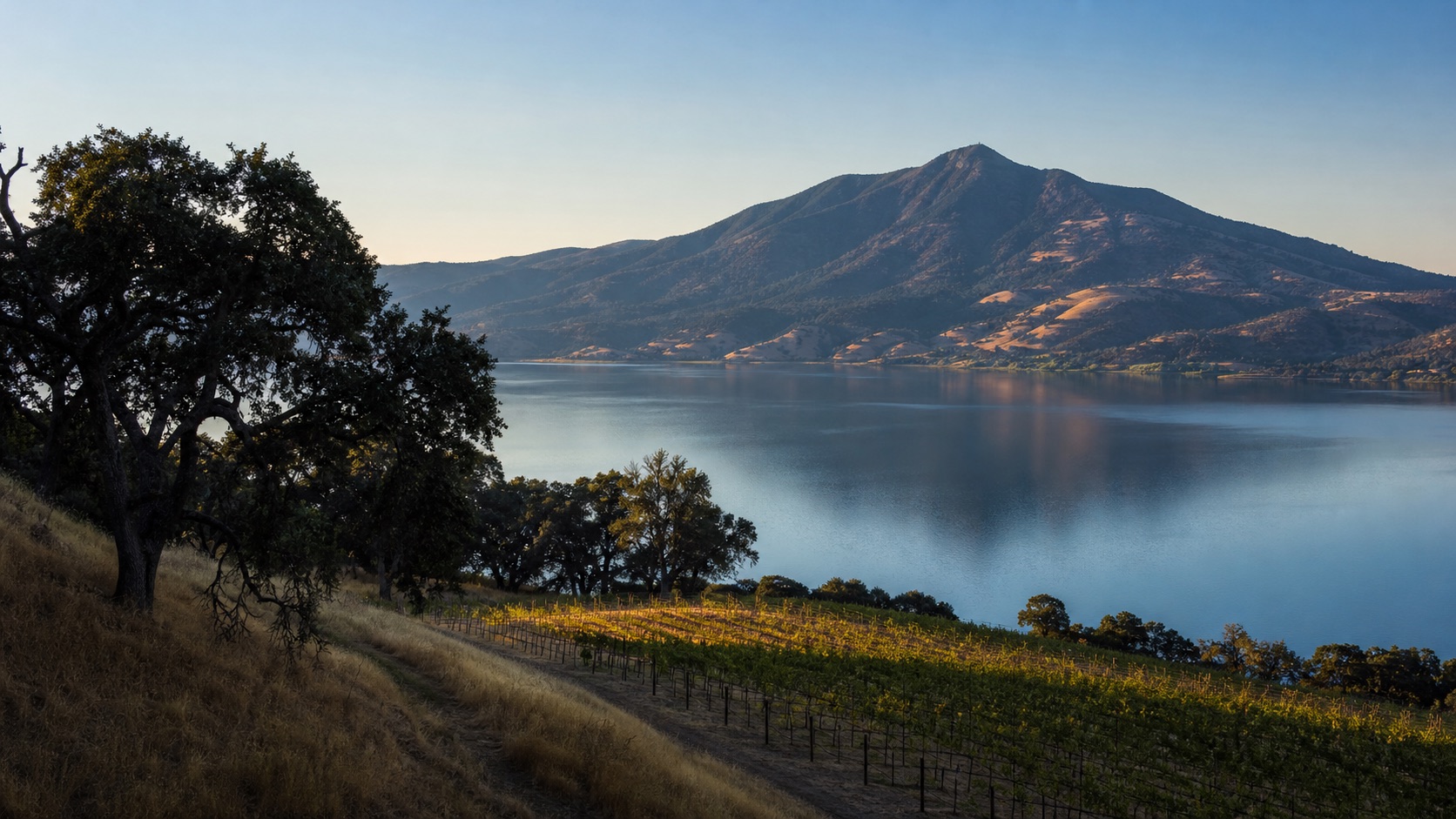 Clear Lake, Mount Konocti and Lake County vineyard foothills
